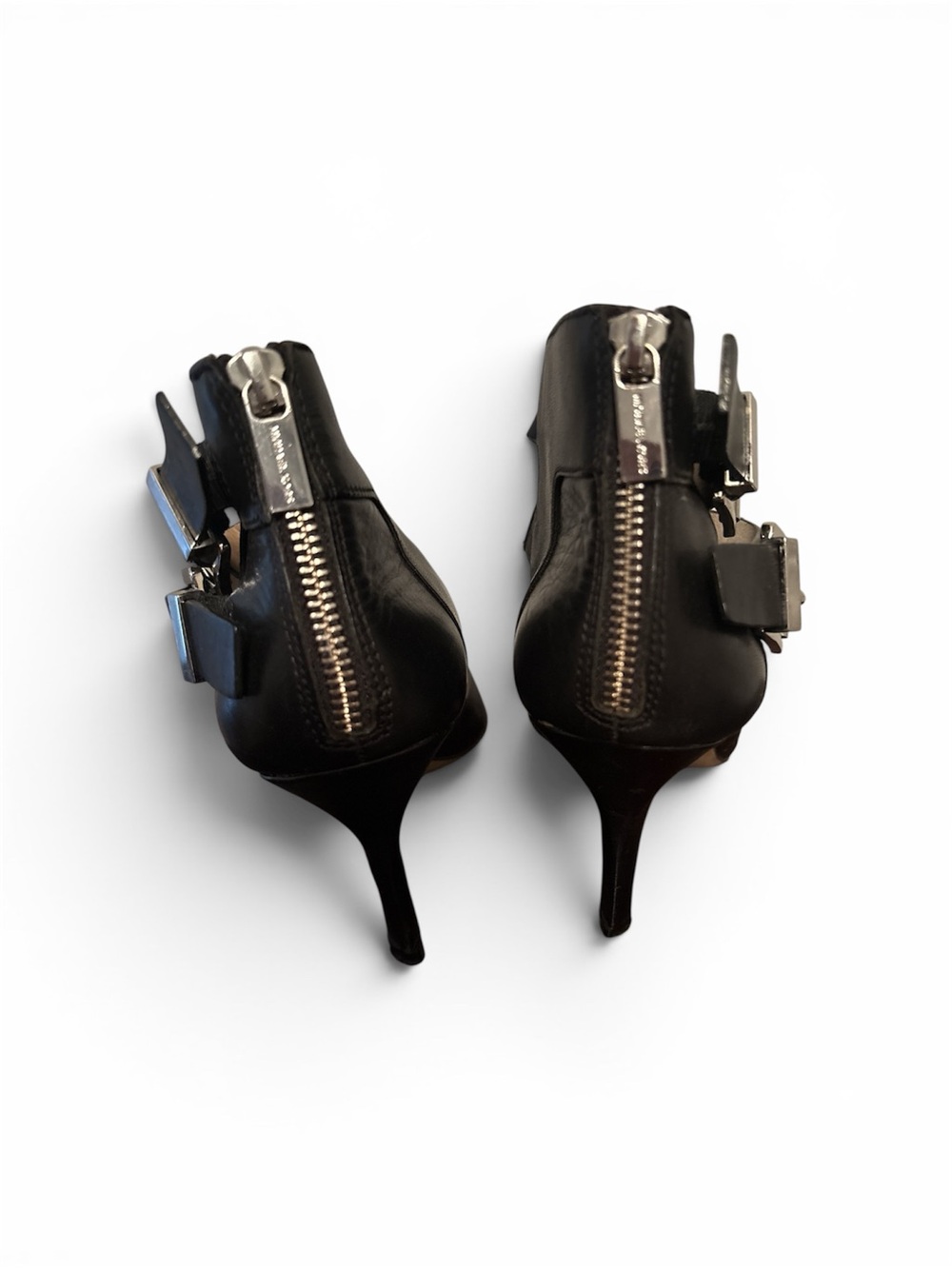 MICHAEL Michael Kors Black Pointed-Toe Strappy Heels with Double Buckle & Zipper - Picture 4 of 8
